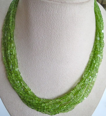 Fancy Natural Peridot Beads 440 Ct Green Gemstone Sterling Silver Necklace