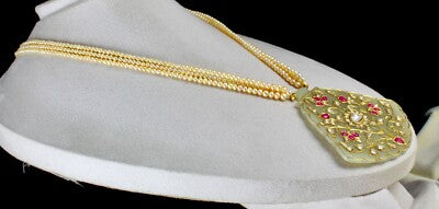 Certified Antique Nephrite Jade Ruby 10ct Natural Diamond 22k Gold Pearl Pendant