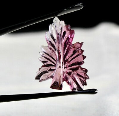 Natural Pink Tourmaline 14.13 Ct Carved Leaves Gemstone Ring Pendant Designing