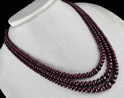 Certified Natural Unheated Ruby 451ct Beads 3 Line Precious Necklace For Women