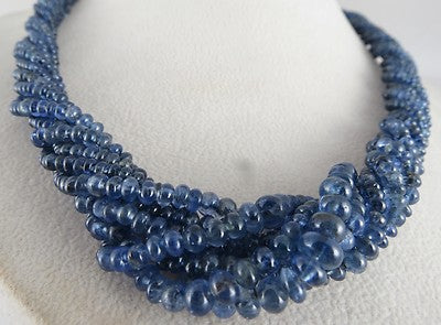 Certified Estate Natural Blue Sapphire Beads 464 Ct Sterling Silver Necklace