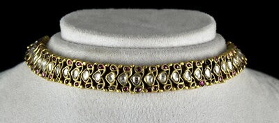 Certified Antique Real Old Gold 22k Jadau Natural Gemstone 10ct Ladies Necklace