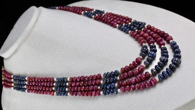Certified Natural Blue Sapphire Ruby 755ct Melon Beads Gemstone Pearl Necklace