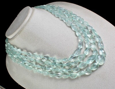 Certified Natural Blue Aquamarine Faceted Tumble Beads Necklace 1119 Ct