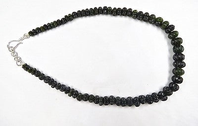 Certified Natural Black Tourmaline 285 Ct Melon Beads Sterling Silver Necklace
