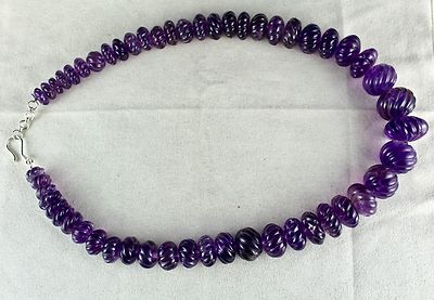 Certified Amethyst 1315ct Carved Melon Necklace Natural Gemstone Sterling Silver