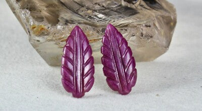 Natural Untreated Ruby 55 Ct Carved Leaves 4 Pc Loose Gemstone Earring