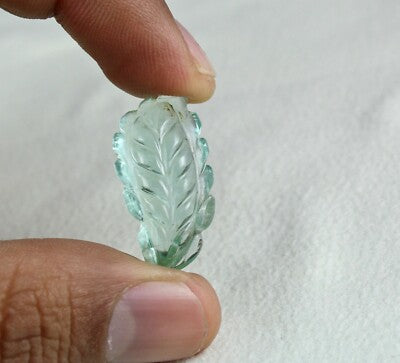Certified Natural Aquamarine 22.43 Ct Carved Leaf Loose Gemstone Ring Or Pendant