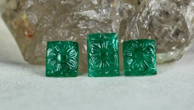 Certified Vintage Natural Emerald 12.97 Ct Carved Loose Gemstone Set
