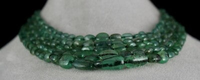 Certified Vintage Emerald Cabochon Beads 466 Ct Necklace For Women