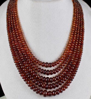 Hessonite Garnet Beads Necklace 1198 Ct Round Semi Precious 5 Line Necklace