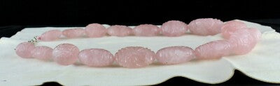 Certified Big Natural Rose Quartz 1488ct Carved Beads Sterling Silver Necklace