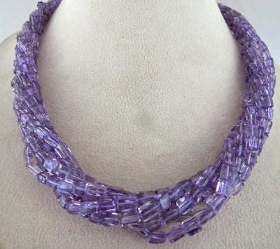 Natural Amethyst 580 Ct Tube Beads Sterling Silver Purple Necklace Fashion