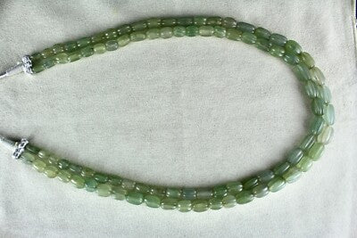 Vintage Natural Aventurine Jade 484 Ct Gemstone Carved Beads Necklace