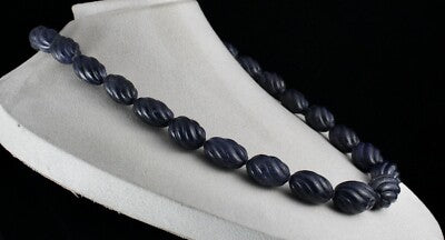 Blue Jade Carved Beaded Necklace 1 Line 1301 Ct Natural Stone Sterling Silver