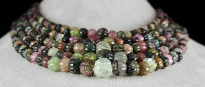 Certified Antique Natural Multi Tourmaline 860ct Carved Melon Gemstone Necklace