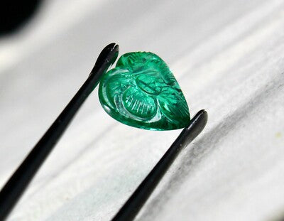 Certified Natural Zambian Emerald 3 Ct Carved Heart Loose Gemstone Ring