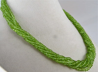 Sterling Silver Green Peridot 445 Ct Beads Round Button Gemstone Necklace