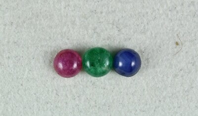 Ruby Emerald Blue Sapphire Cabochon Round 3.27ct Gemstone Pendant Ring