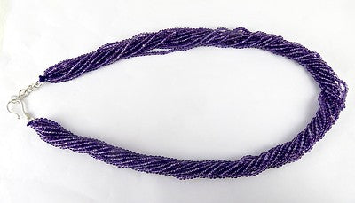 Sterling Silver Natural Amethyst Beads Necklace 290ct Round 11 Line For Women
