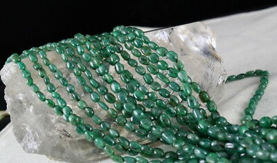 Certified Vintage Natural Emerald 471 Ct Green Gemstone Long Beads Necklace