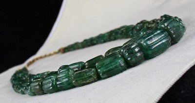 Certified Vintage Natural 785 Ct Emerald Beads Green Gemstone Necklace