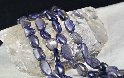 Blue Natural Iolite Cabochon 536 Carats, 2 Line Gemstone Ladies Necklace