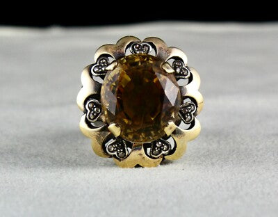 Certified Antique Victorian Ring Natural Diamond Citrine 18k Gold 925 Silver