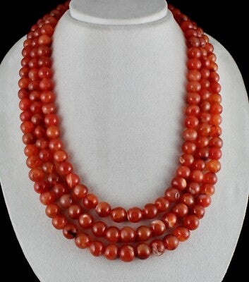 Natural Carnelian Beads 3 Line 1569ct Gemstone Important Necklace