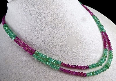 Certified Natural Colombian Emerald Ruby Faceted Beads 89.3 Ct Necklace