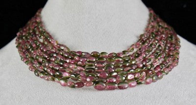 Certified Natural Bi Colors Tourmaline 456 Ct Beads Cabochon Gem Necklace
