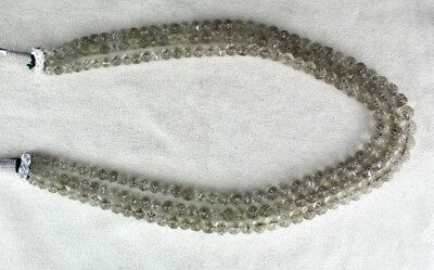 Natural Smoky Quartz Necklace Carved 410ct Gemstone Antique 3 Line Beads