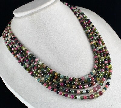Certified Multi Tourmaline Beads Necklace 633 Ct Sterling Silver Clasp