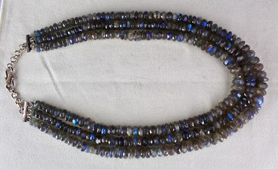 Natural Labradorite 1001 Carats Faceted Round Gemstone Sterling Silver Necklace