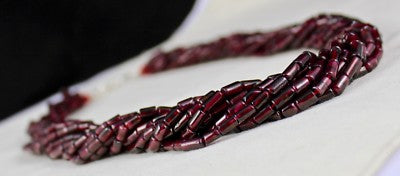 Natural Red Garnet Tube Beads Necklace 10l, 937ct Sterling Silver Ladies Fashion