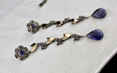 Natural Blue Iolite 10+ Ct Natural Diamond 18k Gold Sterling Silver Earrings