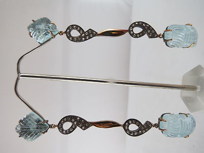 Certified 18k Gold Sterling Silver Natural Diamond Blue Aquamarine 92ct Earrings