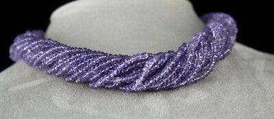Natural Amethyst Faceted Round Beads 810 Ct Sterling Silver Necklace 20 Line