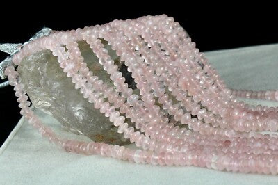 Natural Pink Rose Quartz 749 Ct Beads Gemstone Fashion Necklace 6 Line