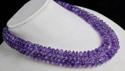 Certified Natural Amethyst Beads Carved Melon Necklace 886 Ct Purple Fashion