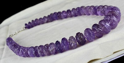 Certified Natural Amethyst 765 Ct Beads Sterling Silver Antique Necklace
