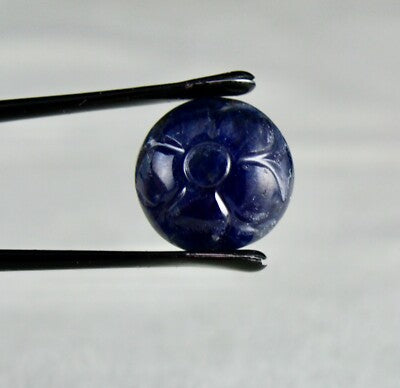 Certified Natural Burma Blue Sapphire 15.60 Ct Carved Round Sterling Silver Ring