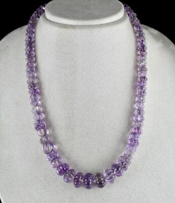 Natural Amethyst 379ct Carved Beads Sterling Silver Fashion Gemstone Necklace