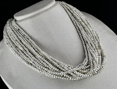 Old Antique 925 Sterling Silver Beads Necklace 705 Ct Designer Bunch