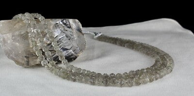 Natural Smoky Quartz Necklace Carved 410ct Gemstone Antique 3 Line Beads