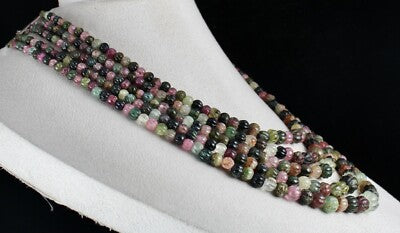 Certified Antique Natural Multi Tourmaline 860ct Carved Melon Gemstone Necklace
