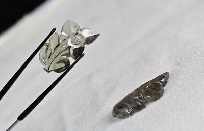 Natural Grey Tourmaline 45.60 Ct Carved Leaf Gemstone For Earring Designing