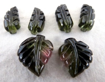 Natural Multi Colour Tourmaline 36.65ct Carved Leaves Earrings Set