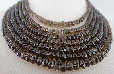 Natural Black Smoky Quartz 610 Cts Faceted Bead Round Gemstone Necklace 7 Line