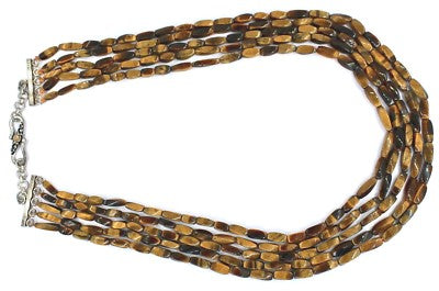 Natural Tiger Eye Beads 679 Ct Long 5 Line Gemstone Ladies Necklace
